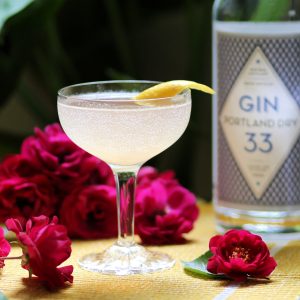 Rose French 75 cocktail with Portland Dry Gin 33