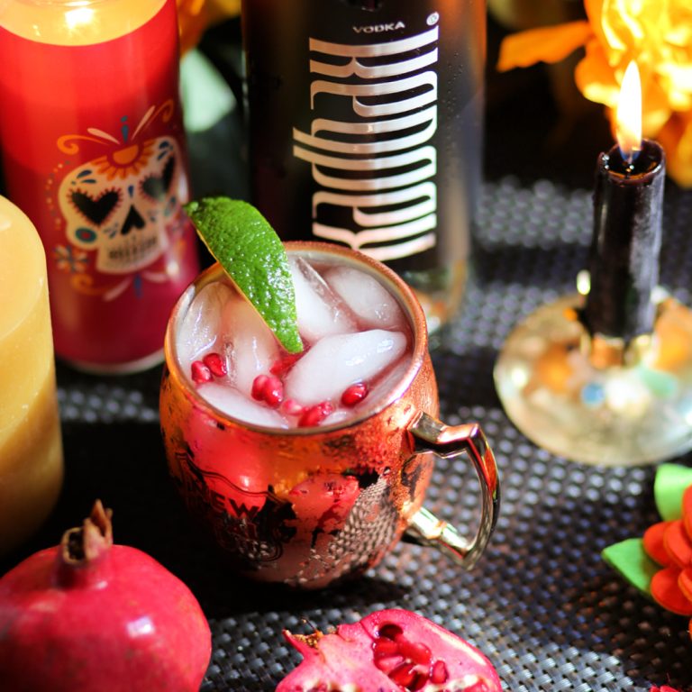 halloween cocktail kadbak pomegranate mule from new deal distillery