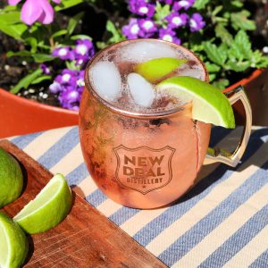 brambleberry mule in a copper mug with lime wedge