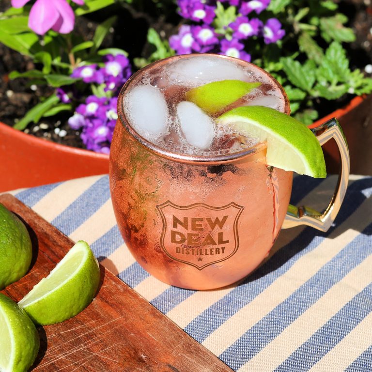 brambleberry mule in a copper mug with lime wedge