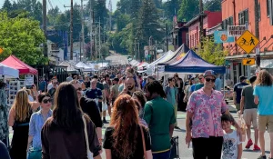 Attendees and booths at Montavilla Street Fair